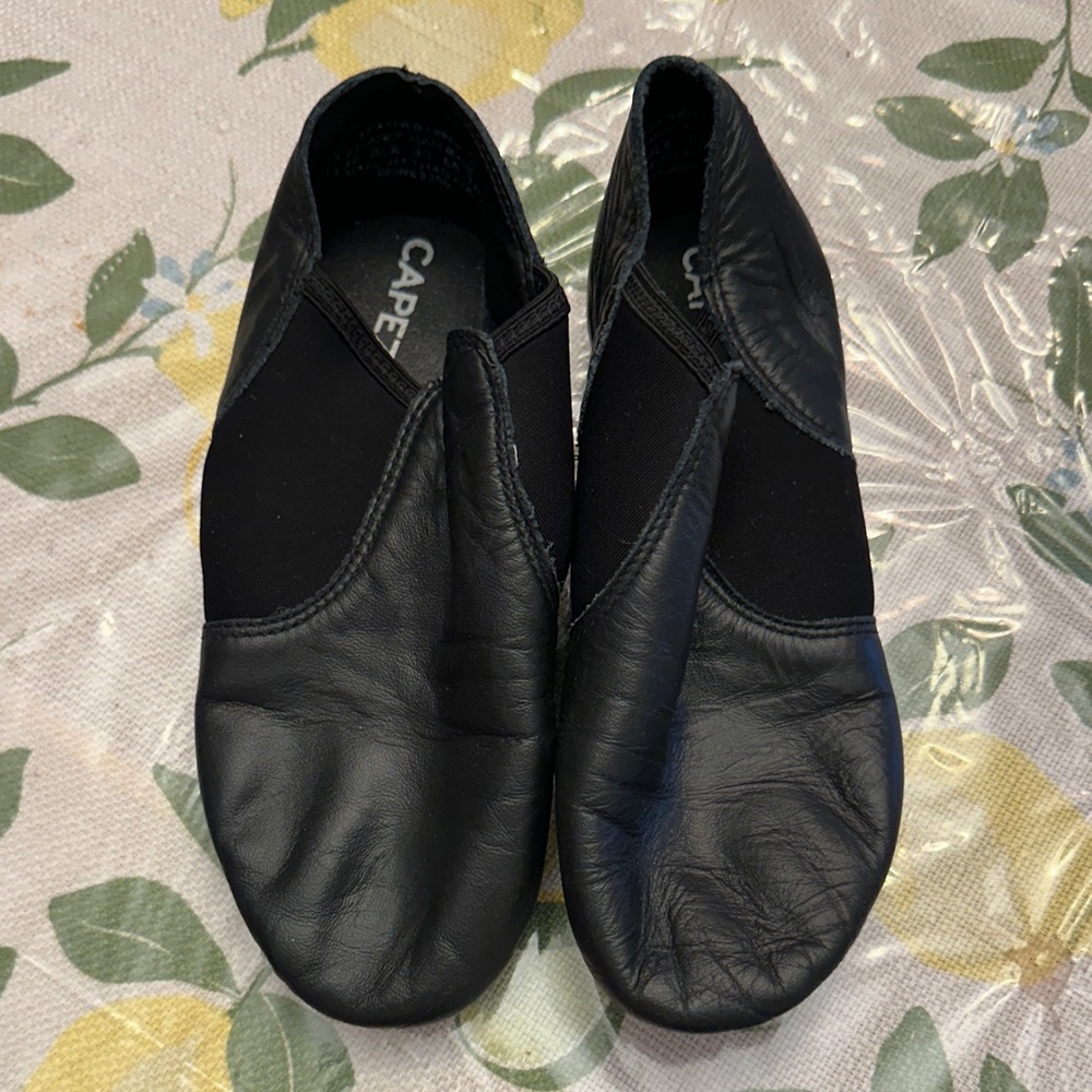 Capezio Black Leather Slip-On Jazz Shoes for Kids